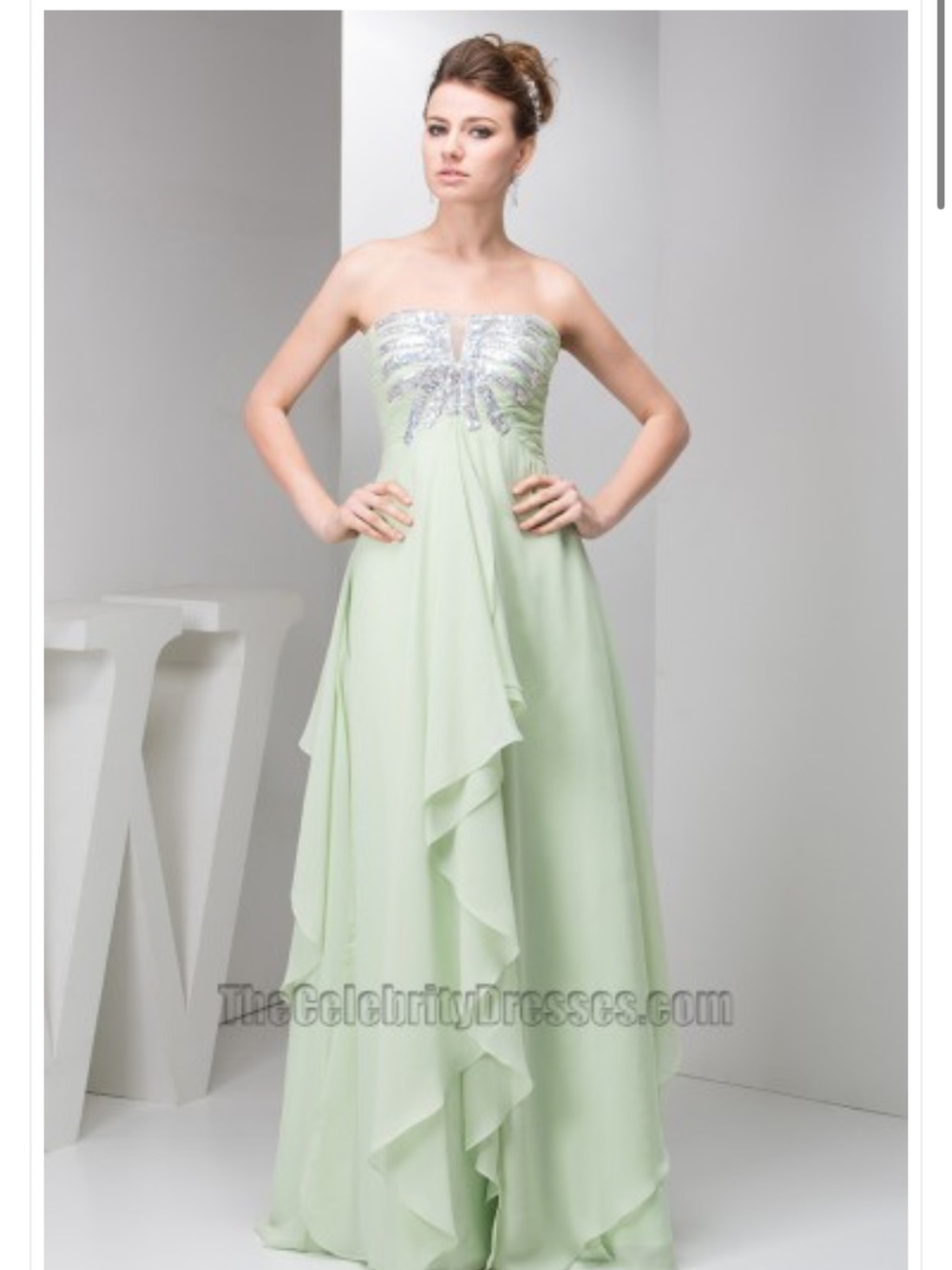 Sage Strapless A-Line Chiffon Prom Gown Evening Dresses